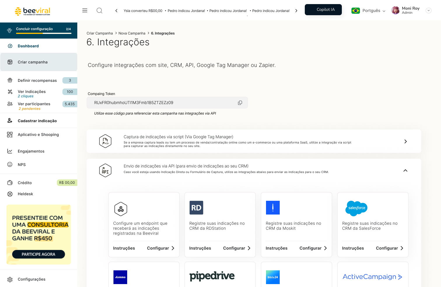 Beeviral — Integrações nativas