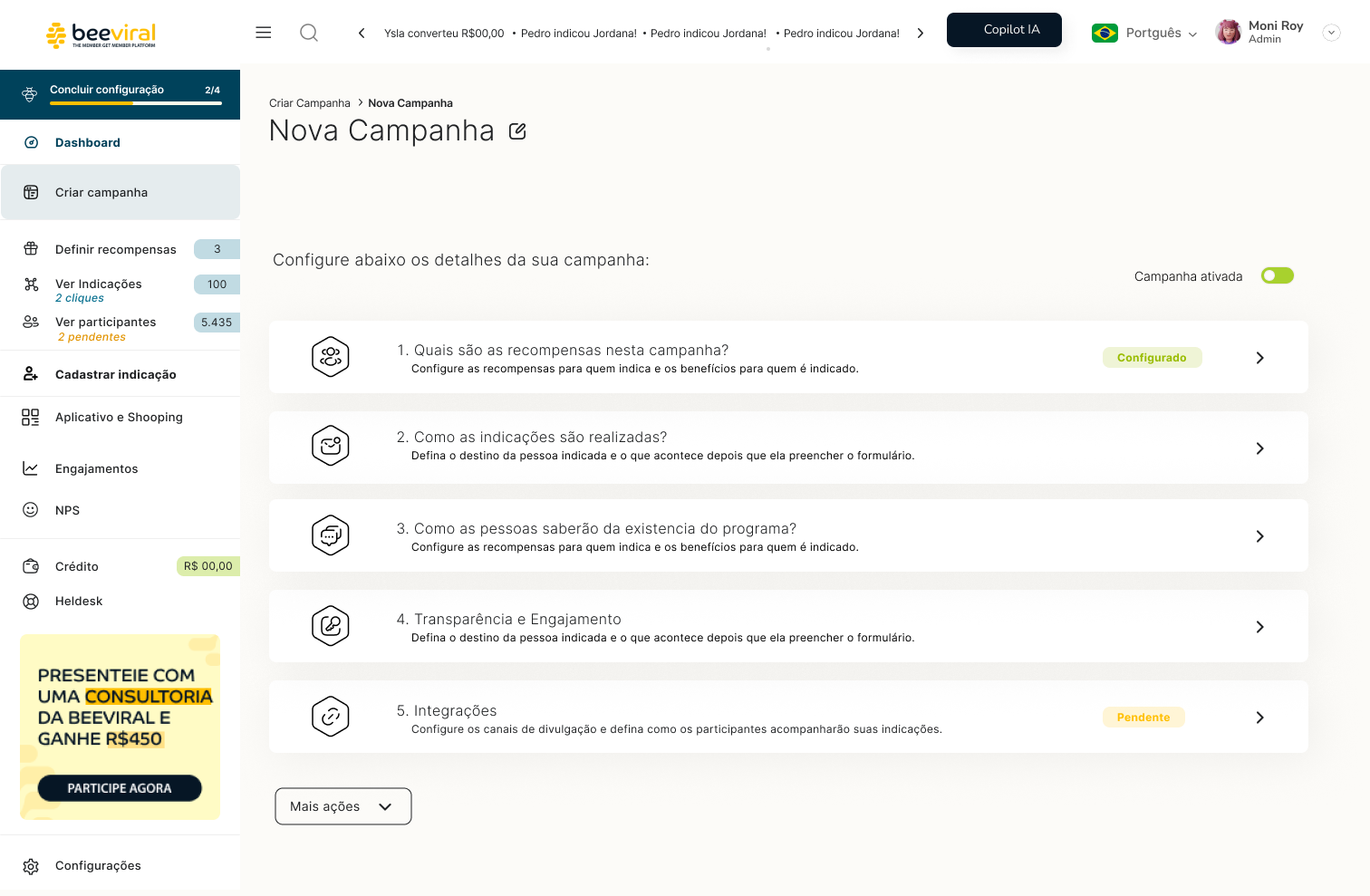Beeviral — Gestão de campanhas